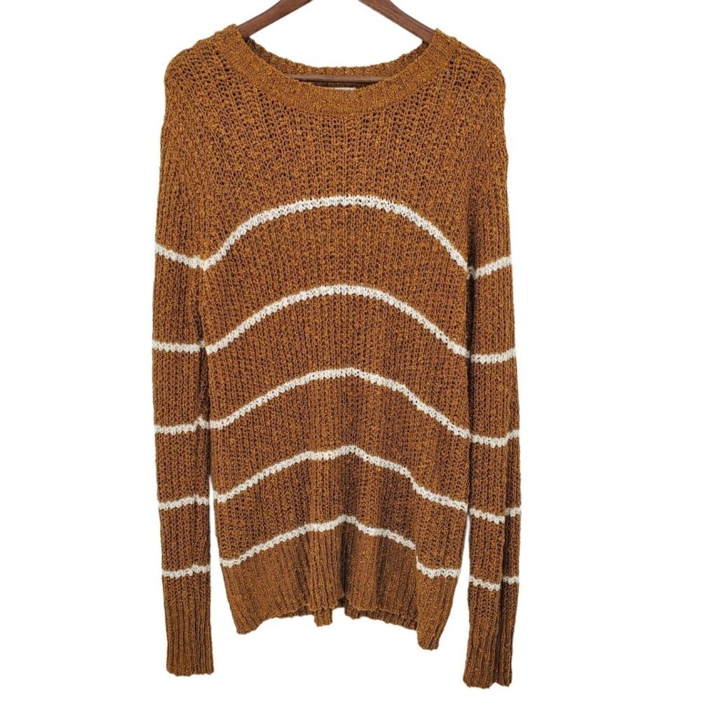 Cherish Womens Mustard Striped Oversized Knit Sweater Sz M Long Sleeve Pullover